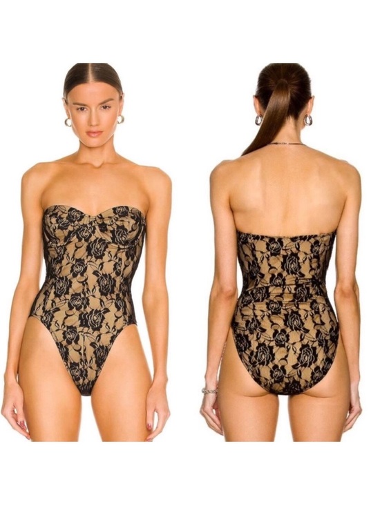 Norma Kamali Other - NEW Norma Kamali Mio Lace Corset Black Nude Strapless One Piece Swimsuit XS